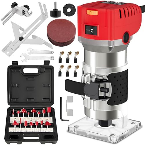 Eliofaneia Fresadora de madera 800 W, 6 velocidades variables, 6,35 mm, cortador eléctrico de madera con juego de 15 puntas de 1/4 pulgadas, 30000 RPM Rebajadora Eléctrica
