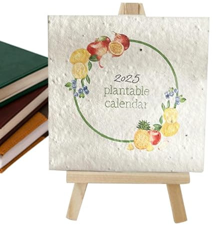 Bepflanzbarer Tischkalender 2025, Saatgut Kalender 2025, Umweltfreundlicher Saatkalender 2025 Mit Samen, Tischkalender Mit Staffelei, 12-Monatskalender, Tragbarer Kalender, Monatskalender