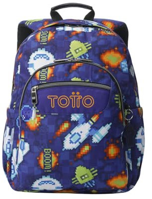 TOTTO - Mochila Escolar Adaptable a Carro, Modelo Acuareles, Capacidad 20 L, Bolsillo para Pc 14, 2 Bolsillo Botella, Espaldar Ergonómico con Flujo de Aire, Cómodas Correas en S, Estampado Space Blue