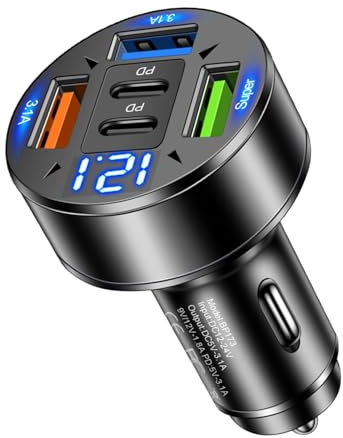 Chargeur de Voiture Rapide, Adaptateur de Chargeur de Voiture USB Type C Ultra Rapide multiports | Chargeur de Voiture 100W 3USB + 2PD, Adaptateur de Prise de téléphone Portable à Charge Ultra Rapide