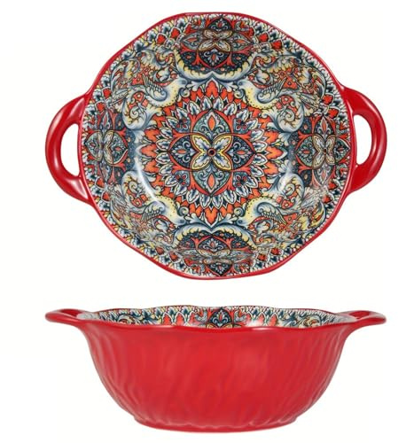 TuYines Salatschüssel Keramik,Groß Suppenschale,Bunt Groß Müslischalen mit Griffen,Ø 20cm Suppenschüsseln mit Henkel,Dessertschalen,Obstschale