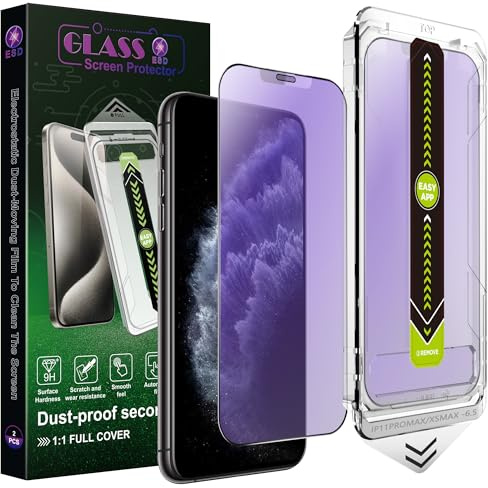 SY SHANGYAN 2-Pack Anti-Blue Light Blocking Matte Screen Protector for iPhone 11 Pro Max/XS Max (6.5),Anti-Glare,9H Tempered Glass,Full Coverage,Anti-Fingerprint,Auto Dust Removal,Bubble-Free