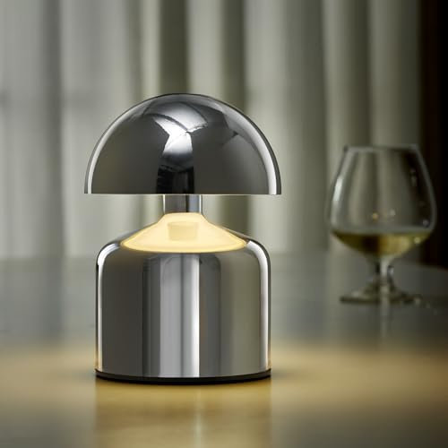 SAIWEYA Moderne schnurlose Pilz Kleine Tischlampe Touch LED Lampen, 3-Wege Dimmbar Nachttisch Lampe Mini Wiederaufladbares Nachtlicht für Schlafzimmer Wohnzimmer