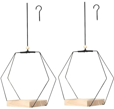 MOUNTTU 2pcs Hangle de Plante avec Base en Bois, Porte-Plante Suspendue de Style bohème avec Crochet pour la fenêtre Plafond Mural extérieur intérieur décor.