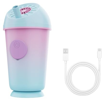 Ventilateur Mini Tasse Thé Portable avec Fonction Pulvérisation, Équipement Réfrigération Main Multifonction USB, Ventilateur Refroidissement Petit Rechargeable pour Outdoor,Bureau,Voyage (Bleu-Rose)