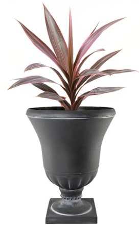 Jack Stonehouse JSH Greek Style Urn Garden Planter | 26LT 38.8cm Stone Effect Outdoor Basalt Look | 100% Recycled Plastic Round Flower Pot | Frost & UV Resistant Traditional Style (1)