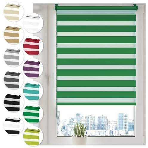 Sonello Doppelrollo Klemmfix ohne Bohren 65 cm x 100cm Grün Fensterrollo | Fenster Rollos Für Innen, Klemmrollo, Sonnenschutzrollo, Duo Rollo für Fenster & Tür, Zebrarollo, Tag und Nacht Rollo