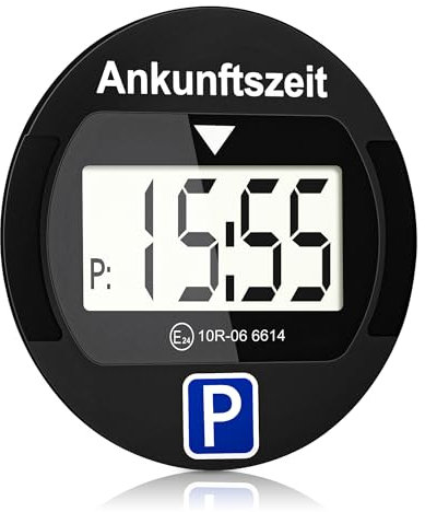 TEOV Elektronische Parkscheibe mit Zulassung KBA fürs Auto - Digitale Parkuhr mit Nachtmodus und Taktungseinstellung, Großer Bildschirm, präzise Zeitmessung, Rund.Schwarz.