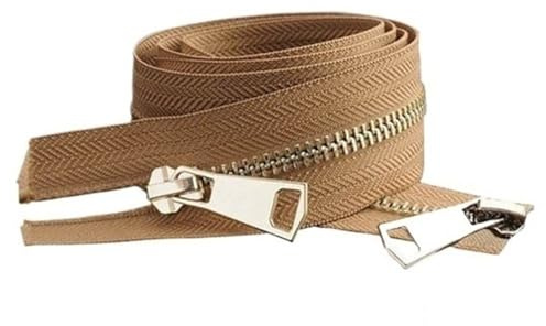 1 pz. Cerniera lampo dorata n. 5 aperta, cerniera in metallo a doppio cursore for progetto fai da te, lunghezza 20/30/40/50/60/70/80 cm(Brown,60cm)