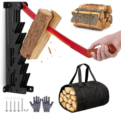 GJCrafts Holzspalter Manuell, Wandmontierter Anzündholzspalter für Holz, robuster Kaminholzspalter, handstabiler Brennholzschneider mit Aufbewahrungstasche