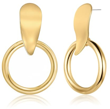 TOVABA Goldene Ohrringe Damen - Elegante Goldene Statement Ohrringe mit Modernem Design für Damen