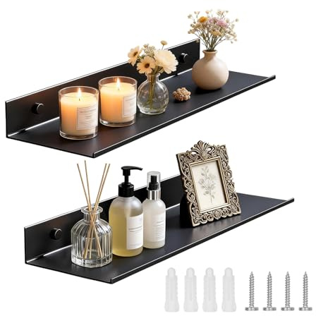 Aevorant 2er Set Wandregal Schwarz, 40 cm Schweberegal Metall, Regalbrett als Floating Shelf für Bad, Küche & Büro