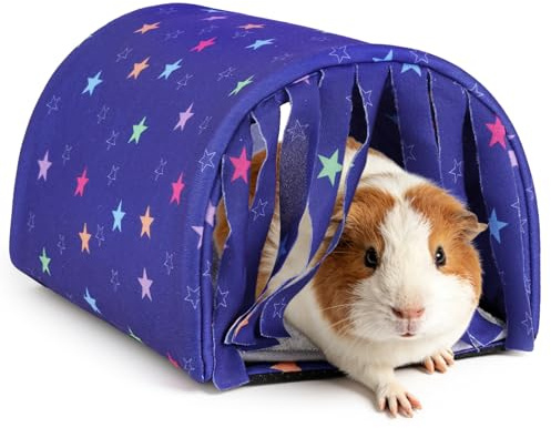 HOTUT Maison pour Cochon d'Inde, Tunnel pour Cobayes avec Rideau, Petits Animaux Couchages Hiver Cabane, Lit en Peluche Lapin, Cabane Lapin Interieur, pour Nain Chinchilla Hérisson Ecureuils