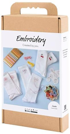 Creativ Company Hobbyset Stickerei Socken Weiß - DIY Bastelset Sticken.