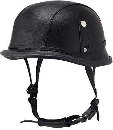Woljay Cuir Casque de Moto et Velo Bol Lunettes Retro Style de Vintage Cuir Casque Moitié Helmets (Noir)