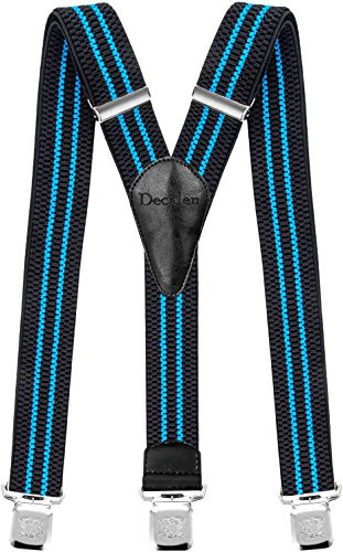 Decalen Hosenträger für Herren breit extra starken Clips Y Form Lang Eine Größe Passt Alle Männer und Damen Verschiedenen Farben (Schwarz Blau)