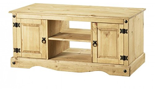 Corona TV Flatscreen Unit with 2 Doors & 1 Shelf, Distressed Solid Waxed Light Pine TV Cabinet With Doors, 1200W x 400D x 515H, Inside Shelf 395W, Living Room Furniture