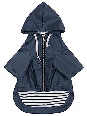 MOREZI Wind&Wasserdicht Hunderegenmantel mit Beinschutz & Fest Kapuze - Leichtes Outdoor - Für kleine/mittlere Hunderassen - Reißverschluss, Verstellbarer Kordelzug, Blau, L