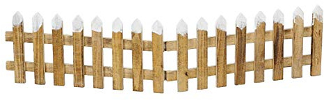ETC winterlicher Dekozaun 2 Zaunelemente a 45 cm zum klappen 20,5 cm hoch Holz Natur mit etwas Dekoschnee