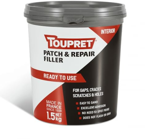 Toupret Patch & Repair Filler Quick Dry - Fast Drying Interior Wall & Ceiling Filler for Cracks, Holes & Damage - Easy Sand, Crack Resistant, Paintable - 1.5kg