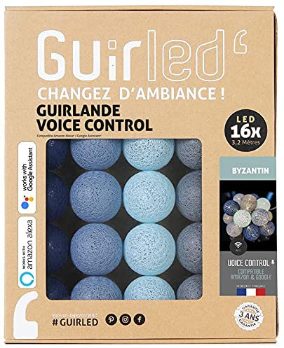 GuirLED - LED Baumwollkugeln Lichterkette WIFI USB - Sprachsteuerung - Connected Home - Amazon Alexa & Google Assistant - 2xUSB-Netzadapter enthalten - 16 Kugeln 1,6m - Byzantin