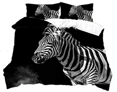 WENYA 3D Tiere Zebra Bettwäsche-Set Bettbezug und Kissenbezug Lila Schwarz Weiß rosa gelb Gemalt Mikrofaser Kind Junge Mädchen (Stil 1, 135x200 cm + 80x80 cm*1)