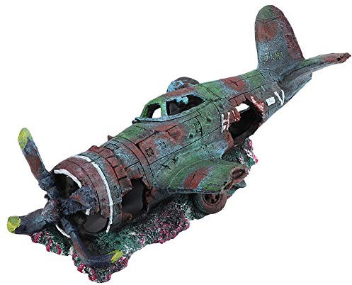 BigKing Aquarium Boat Ship,Resin Wreck War Plane Fighter Damaged Battleplane Fish Tank Aquarium Ornament Cave Decoration