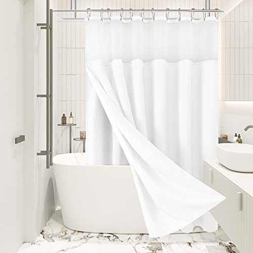 FLORIST Ombre Linen Textured Shower Curtain Double Layer Hotel Luxury Bathroom Heavy Textured Mesh Top Shower Curtain Waterproof & Washable, Heavyweight Fabric & Mesh Top Window - 72x72