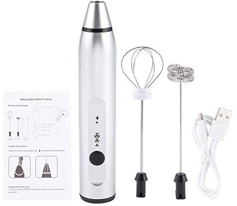 Montalatte elettrico Miscelatore per caffè Frullino per uova portatile per cappuccino Lattes Matcha(Silver)