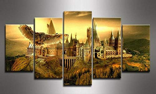 Bilder XXL 5 Teile wandbild leinwandbilder Kunstdrucke Harry Movies Hogwarts XXL 5 Teiliges Wandbild Mit Rahmen Größe 100x55CM Leinwandbild Wandbilder Cadeau d'Halloween