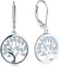 JO WISDOM Boucles d'oreilles arbre de la vie argent 925 femme avec AAA oxyde de zirconium femme Pierre de naissance de Mars Couleur Aigue-marine