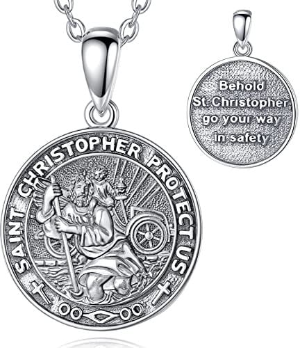 EUDORA Harmony Ball 925 Sterling Silver St Christopher Necklace for Women Men, Saint Christopher Medal Protective Pendant, Good Luck Amulet Jewellery Gift for Husband Wife, 20