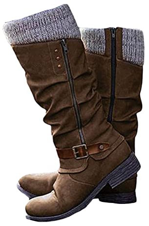 Minetom Stivali Donna Biker Boots Motociclista Stivali Ecopelle Foderato Caldo Cerniera Scarpe Autunno Inverno Stivali da Equitazione B Marrone 35 EU
