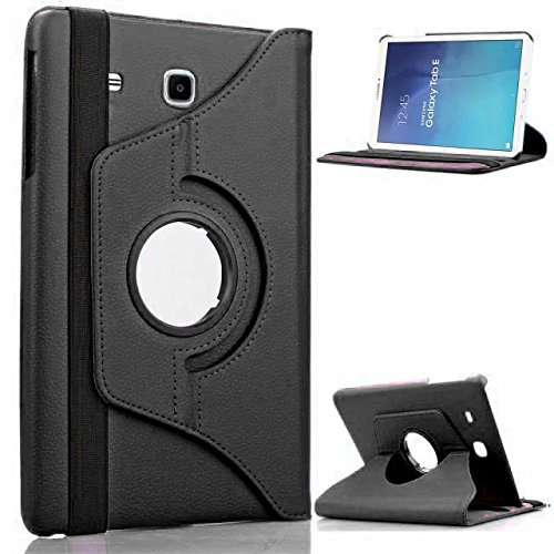 Rotate Case For Samsung Galaxy Tab A 9.7 (2015) T550 T555 P550 P555 360 Swivel Plain PU Leather Folio Stand Cover (Black)