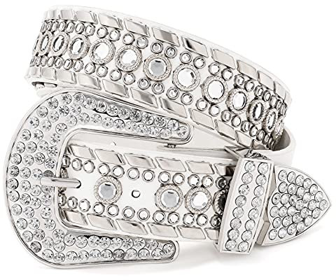 LEACOOLKEY Strass-Gürtel für Männer und Frauen, Bling Western Cowgirl Cowboy Nieten-Ledergürtel, glänzender Taillengürtel für Jeans, Hosen, Kleider