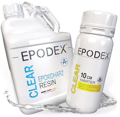 EPODEX Epoxidharz Set ECO MAX, bis 10cm, CLEAR - Transparent, 45kg | Klares Epoxy Resin Set, Harz Gießen Set, River-Tische, Lampen, Projekte mit hohen Form- und Gussteilen