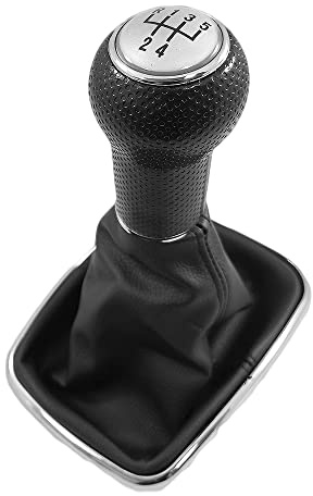 Boloromo Schaltknauf Schalthebel Rahmen Schaltmanschette Schwarz Silber mit Staubschutz aus Leder Car Stick Gaiter-Manschette 23mm Für Golf IV MK 4 1999-2004 5-Gang 1J0711113EG