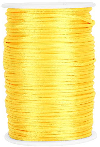 Cordon de satin BORDTRACT, cordon de satin en nylon fil de décoration de nouage chinois fil de nouage queue de rat pour la fabrication de bijoux couture tricot(Jaune)
