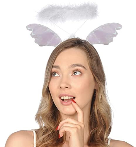 Hatstar Heiligenschein Haarreif mit Flügel weiß | Damen Haarreifen Engel | Christkind Weihnachten | zum Ergänzen des Engelskostüm | als Accessoire zu Silvester, Karneval, Fasching