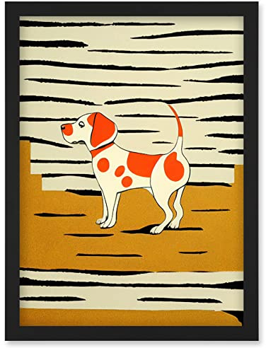 Wee Blue Coo Beagle Dog illustration Springer Orange on Mustard Spaniel Artwork Framed Wall Art Print A4