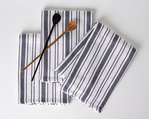 Casa De Lan Cotton Kitchen Towels Set of 3 Basket Weave - 100% Ring Spun Cotton - Multipurpose Super Soft Absorbent Dish Towels - Tea Towels - Dishcloth - Bar Towel - (Dark Grey, 20X30)