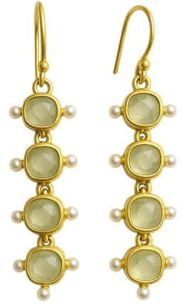 Prehnit Ohrhänger 925 Silber Vergoldet | Grüne Edelstein Ohrringe mit Süßwasserperlen - Handgefertigtes Geburtstagsgeschenk für Frauen von Sophia Rose Jewellery