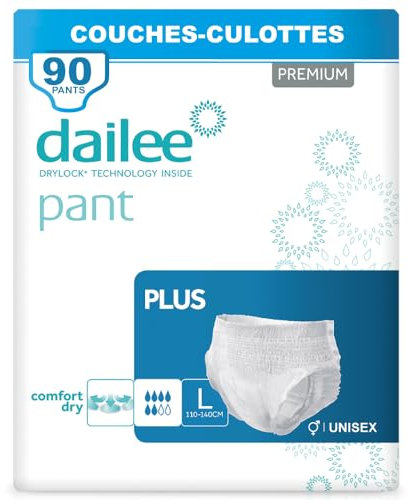 Dailee Pants Plus L - 90x Couches Adultes, Couche Culotte Incontinence Femme et Homme - Slip Incontinence, 90 Culotte Jetable