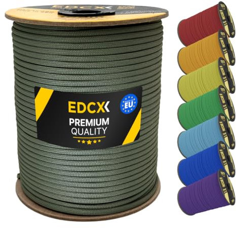 EdcX 4mm Nylon Paracord 550 100m (330 Piedi) - Tipo III, Corda 100% Nylon, Corda 7 Fili, Corda Nylon 4mm in Tinta Unita (Army Green, 100 m)