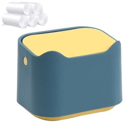 Everesta Mini Desk Bin 2.5L Table Top Trash Can Press Lid Desktop Bin, 150 Counts Bin Liners, for Kitchen Countertop Tea Bags,Make Up Tissues and Other Small Stuff (Blue)
