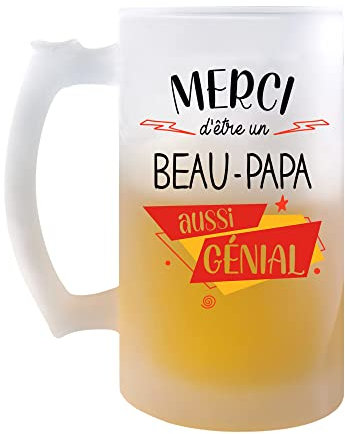 Chope Merci Beau-Papa Génial | Verre à bière Pinte Idée Cadeau Anniversaire Noël Fête des Pères