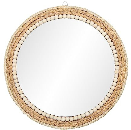 SWTHONY 45,7 cm großer runder Boho-Wandspiegel zum Aufhängen, dekorativer Rattan-Kreisspiegel für Bauernhaus, Wohnzimmer, Schlafzimmer