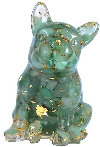 Nupuyai 7,5 cm Französische Bulldogge Figur Deko Edelstein Hund Statue | Grüner Aventurin Stein Bulldogge Edelstein Figur, Welpe Haustier Glücksbringer, Steinfigur kleine Deko für Wohnen Büro Auto