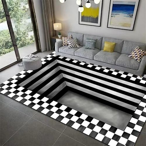 doyouwantmore 3D Illusion Teppich Optische Täuschung Schwarz und Weiß 140*200cm Modern Unisex RUG Area Teppich