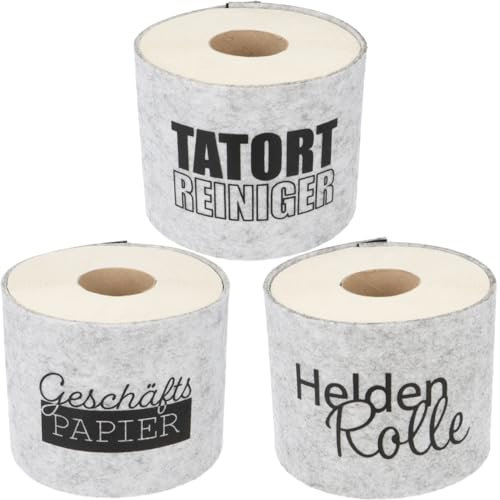3er Set Toilettenpapier Banderole mit lustigen Sprüchen | Klopapierverstecker | WC Papier Lustig | Cover WC Rolle | Filzhülle (Hellgrau)